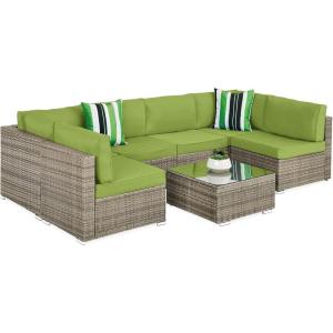 imageBest Choice Products 7Piece Modular Outdoor Sectional Wicker Patio Conversation Set w 2 Pillows Coffee Table Cover Included  GrayCreamTaupePistachio