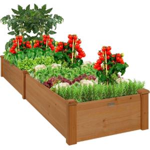 imageBest Choice Products 8x2ft Outdoor Wooden Raised Garden Bed Planter for Vegetables Grass Lawn Yard  NaturalAcorn Brown