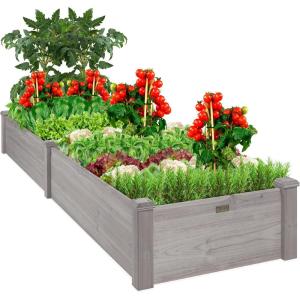 imageBest Choice Products 8x2ft Outdoor Wooden Raised Garden Bed Planter for Vegetables Grass Lawn Yard  NaturalGray