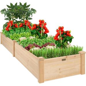 imageBest Choice Products 8x2ft Outdoor Wooden Raised Garden Bed Planter for Vegetables Grass Lawn Yard  NaturalNatural
