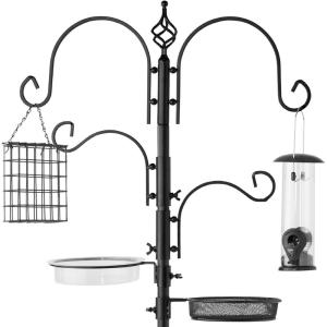 imageBest Choice Products 91in 4Hook Feeding Station Steel MultiFeeder Kit Stand for Attracting Wild Birds w 2 Bird Feeders Mesh Tray Bird Bath 4Prong Base  BronzeBlack