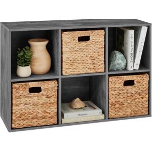imageBest Choice Products 9Cube Bookshelf 3Tier Wood Storage Bookcase WLegs 11in Shelf Opening Cube Organizer Living Room Office Nursery  BlackDark Gray