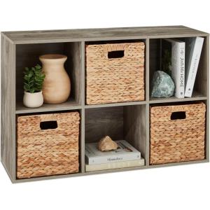 imageBest Choice Products 9Cube Bookshelf 3Tier Wood Storage Bookcase WLegs 11in Shelf Opening Cube Organizer Living Room Office Nursery  BlackGreige