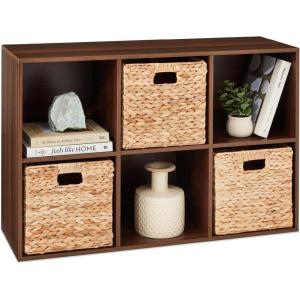 imageBest Choice Products 9Cube Bookshelf 3Tier Wood Storage Bookcase WLegs 11in Shelf Opening Cube Organizer Living Room Office Nursery  BlackWalnut
