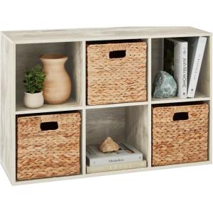 imageBest Choice Products 9Cube Bookshelf 3Tier Wood Storage Bookcase WLegs 11in Shelf Opening Cube Organizer Living Room Office Nursery  BlackWhitewash