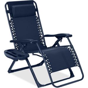 imageBest Choice Products Adjustable Zero Gravity Chair Monochromatic Color Folding Patio Recliner wSide Tray Headrest  SeafoamNavy