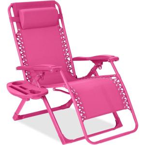 imageBest Choice Products Adjustable Zero Gravity Chair Monochromatic Color Folding Patio Recliner wSide Tray Headrest  SeafoamUltimate Pink