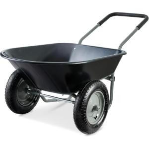 imageBest Choice Products DualWheel Home Utility Yard Wheelbarrow Garden Cart wBuiltin Stand for Lawn Gardening Construction  BlueBlack