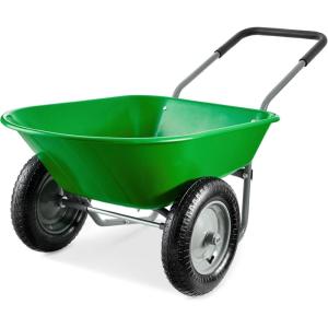 imageBest Choice Products DualWheel Home Utility Yard Wheelbarrow Garden Cart wBuiltin Stand for Lawn Gardening Construction  BlueBright Green