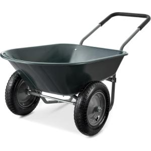 imageBest Choice Products DualWheel Home Utility Yard Wheelbarrow Garden Cart wBuiltin Stand for Lawn Gardening Construction  BlueDark Gray
