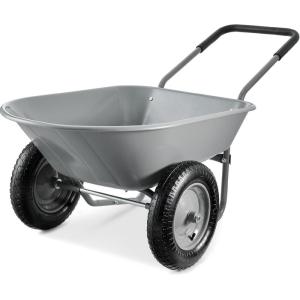imageBest Choice Products DualWheel Home Utility Yard Wheelbarrow Garden Cart wBuiltin Stand for Lawn Gardening Construction  BlueGray