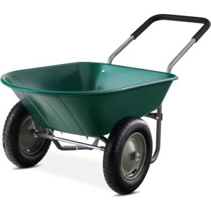 imageBest Choice Products DualWheel Home Utility Yard Wheelbarrow Garden Cart wBuiltin Stand for Lawn Gardening Construction  BlueGreen