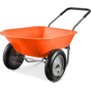 imageBest Choice Products DualWheel Home Utility Yard Wheelbarrow Garden Cart wBuiltin Stand for Lawn Gardening Construction  BlueOrange