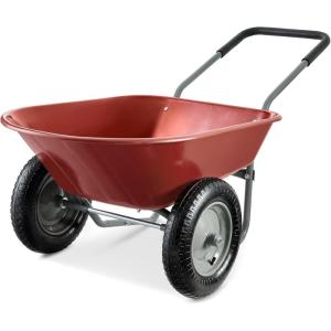 imageBest Choice Products DualWheel Home Utility Yard Wheelbarrow Garden Cart wBuiltin Stand for Lawn Gardening Construction  BlueRed