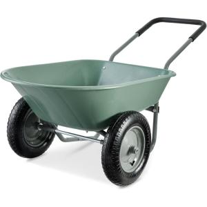imageBest Choice Products DualWheel Home Utility Yard Wheelbarrow Garden Cart wBuiltin Stand for Lawn Gardening Construction  BlueSeafoam
