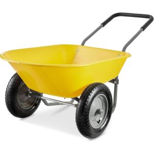 imageBest Choice Products DualWheel Home Utility Yard Wheelbarrow Garden Cart wBuiltin Stand for Lawn Gardening Construction  BlueYellow