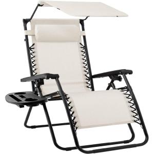 imageBest Choice Products Folding Zero Gravity Outdoor Recliner Patio Lounge Chair wAdjustable Canopy Shade Headrest Side Accessory Tray Textilene Mesh  Amethyst PurpleIvory