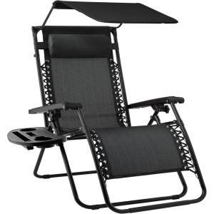 imageBest Choice Products Folding Zero Gravity Outdoor Recliner Patio Lounge Chair wAdjustable Canopy Shade Headrest Side Accessory Tray Textilene Mesh  Amethyst PurpleBlack