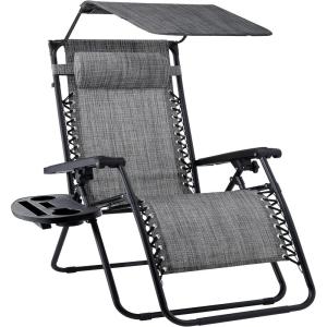 imageBest Choice Products Folding Zero Gravity Outdoor Recliner Patio Lounge Chair wAdjustable Canopy Shade Headrest Side Accessory Tray Textilene Mesh  Amethyst PurpleGrey
