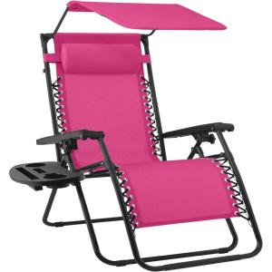 imageBest Choice Products Folding Zero Gravity Outdoor Recliner Patio Lounge Chair wAdjustable Canopy Shade Headrest Side Accessory Tray Textilene Mesh  Amethyst PurpleHot PinkBlack
