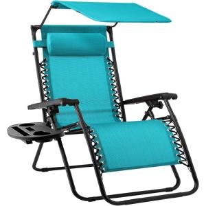 imageBest Choice Products Folding Zero Gravity Outdoor Recliner Patio Lounge Chair wAdjustable Canopy Shade Headrest Side Accessory Tray Textilene Mesh  Amethyst PurplePeacock Blue