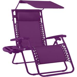 imageBest Choice Products Folding Zero Gravity Outdoor Recliner Patio Lounge Chair wAdjustable Canopy Shade Headrest Side Accessory Tray Textilene Mesh  Amethyst PurpleAmethyst