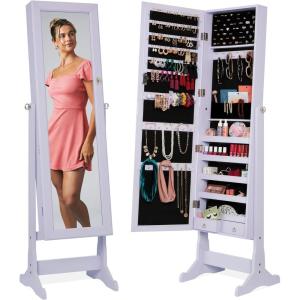 imageBest Choice Products Freestanding Jewelry Armoire Cabinet Full Length Standing Mirror Lockable Makeup Storage Organizer wVelvet Lining 3 Angles Lock Accessory Pouch 5 Shelves  Rustic BrownLavender