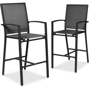 imageBest Choice Products Outdoor Bar Stools Set of 2 Bar Height Patio Furniture All Weather Mesh Design wArmrest  BlackNavyBlackBlack