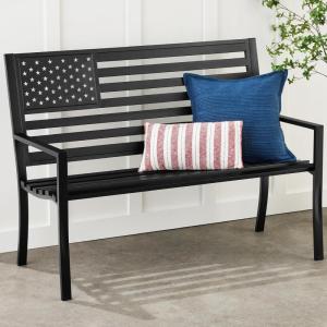 imageBest Choice Products Outdoor Bench 2Person Steel IndoorOutdoor Bench for Garden Patio Porch Entryway wAmerican Flag 790lb Capacity  BlackBlack