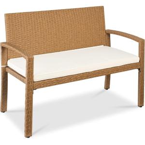 imageBest Choice Products Outdoor Bench 2Person Wicker Garden Patio Benches Seating Furniture for Backyard Porch wSeat Cushion 700lb Capacity  BrownRedIvoryNatural