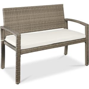 imageBest Choice Products Outdoor Bench 2Person Wicker Garden Patio Benches Seating Furniture for Backyard Porch wSeat Cushion 700lb Capacity  BrownRedSandTaupe
