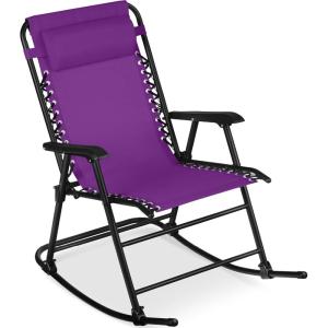 imageBest Choice Products Outdoor Folding Rocking Chair Zero Gravity Lounge Chair Patio Rocker wHeadrest Pillow  Peacock BlueAmethyst Purple