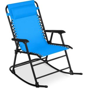 imageBest Choice Products Outdoor Folding Rocking Chair Zero Gravity Lounge Chair Patio Rocker wHeadrest Pillow  Peacock BlueAqua Blue