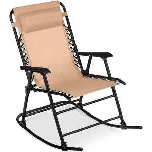 imageBest Choice Products Outdoor Folding Rocking Chair Zero Gravity Lounge Chair Patio Rocker wHeadrest Pillow  Peacock BlueBeige