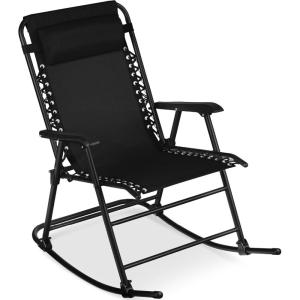 imageBest Choice Products Outdoor Folding Rocking Chair Zero Gravity Lounge Chair Patio Rocker wHeadrest Pillow  Peacock BlueBlack