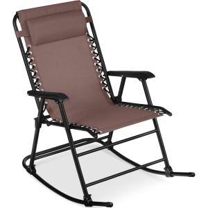 imageBest Choice Products Outdoor Folding Rocking Chair Zero Gravity Lounge Chair Patio Rocker wHeadrest Pillow  Peacock BlueBrown