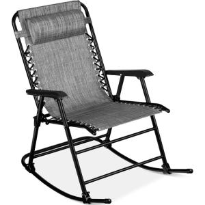 imageBest Choice Products Outdoor Folding Rocking Chair Zero Gravity Lounge Chair Patio Rocker wHeadrest Pillow  Peacock BlueGray