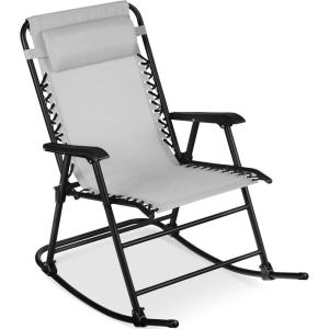 imageBest Choice Products Outdoor Folding Rocking Chair Zero Gravity Lounge Chair Patio Rocker wHeadrest Pillow  Peacock BlueIce Gray