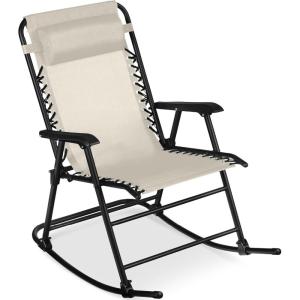 imageBest Choice Products Outdoor Folding Rocking Chair Zero Gravity Lounge Chair Patio Rocker wHeadrest Pillow  Peacock BlueIvory