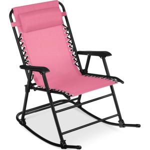 imageBest Choice Products Outdoor Folding Rocking Chair Zero Gravity Lounge Chair Patio Rocker wHeadrest Pillow  Peacock BluePink