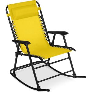 imageBest Choice Products Outdoor Folding Rocking Chair Zero Gravity Lounge Chair Patio Rocker wHeadrest Pillow  Peacock BlueSunflower Yellow