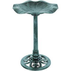 imageBest Choice Products Outdoor Lily Leaf Resin Pedestal Bird Bath Decoration wFloral Accents and Vintage Finish  Green