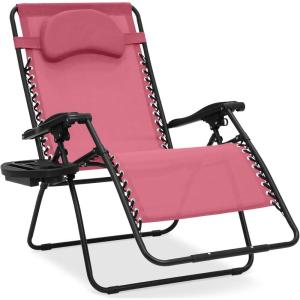 imageBest Choice Products Oversized Zero Gravity Chair Folding Outdoor Patio Lounge Recliner wCup Holder Accessory Tray Pillow  Amethyst PurplePink