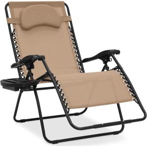 imageBest Choice Products Oversized Zero Gravity Chair Folding Outdoor Patio Lounge Recliner wCup Holder Accessory Tray Pillow  Amethyst PurpleTan