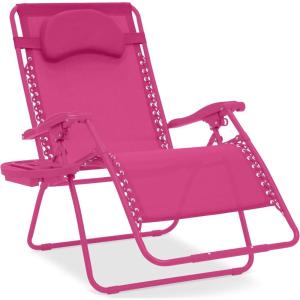 imageBest Choice Products Oversized Zero Gravity Chair Folding Outdoor Patio Lounge Recliner wCup Holder Accessory Tray Pillow  Amethyst PurpleUltimate Pink