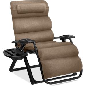 imageBest Choice Products Oversized Zero Gravity Chair Folding Outdoor Patio Recliner XL Anti Gravity Lounger wRemovable Cushion Cup Holder Side Tray 350lb Capacity  Onyx BlackTaupe