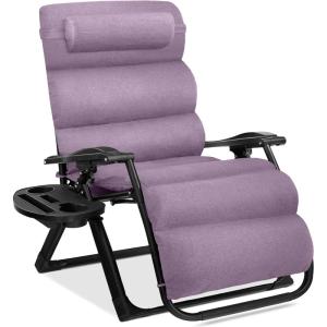 imageBest Choice Products Oversized Zero Gravity Chair Folding Outdoor Patio Recliner XL Anti Gravity Lounger wRemovable Cushion Cup Holder Side Tray 350lb Capacity  Onyx BlackLavender