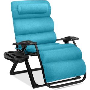 imageBest Choice Products Oversized Zero Gravity Chair Folding Outdoor Patio Recliner XL Anti Gravity Lounger wRemovable Cushion Cup Holder Side Tray 350lb Capacity  Onyx BlackLight Blue