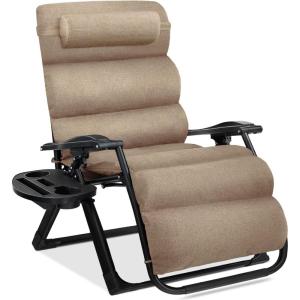 imageBest Choice Products Oversized Zero Gravity Chair Folding Outdoor Patio Recliner XL Anti Gravity Lounger wRemovable Cushion Cup Holder Side Tray 350lb Capacity  Onyx BlackWheat