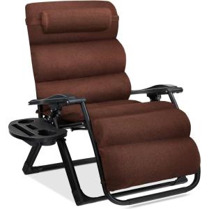 imageBest Choice Products Oversized Zero Gravity Chair Folding Outdoor Patio Recliner XL Anti Gravity Lounger wRemovable Cushion Cup Holder Side Tray 350lb Capacity  Onyx BlackWoodland Brown
